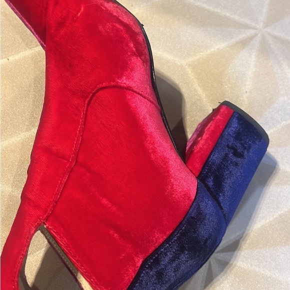 Toga Pulla velvet color block ankle boots fuschia & navy block heeel - Picture 6 of 13